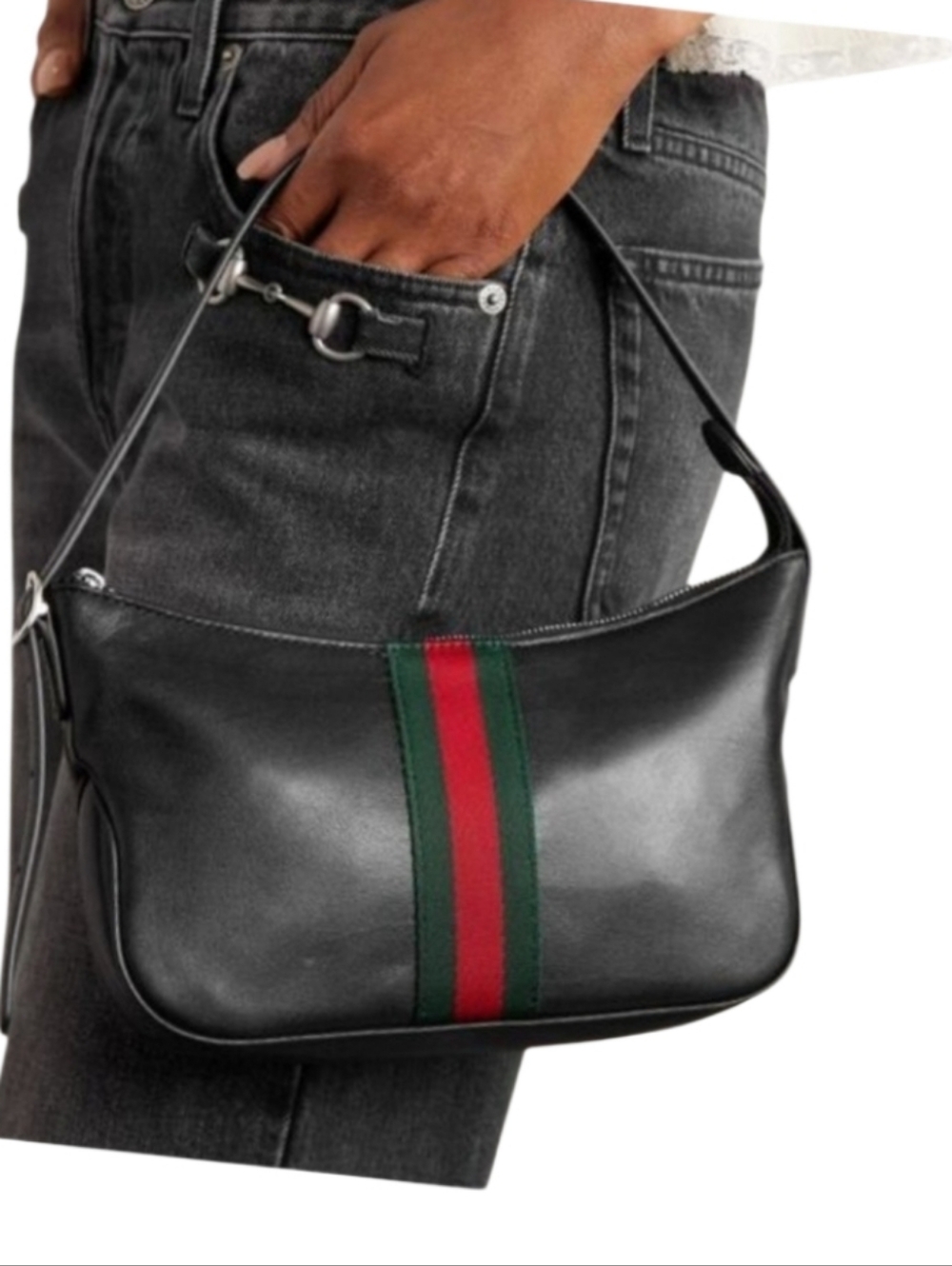 Gucci Designer Lunetta leather Purse Trimmed Jacquard Shoulder Bag Green Red